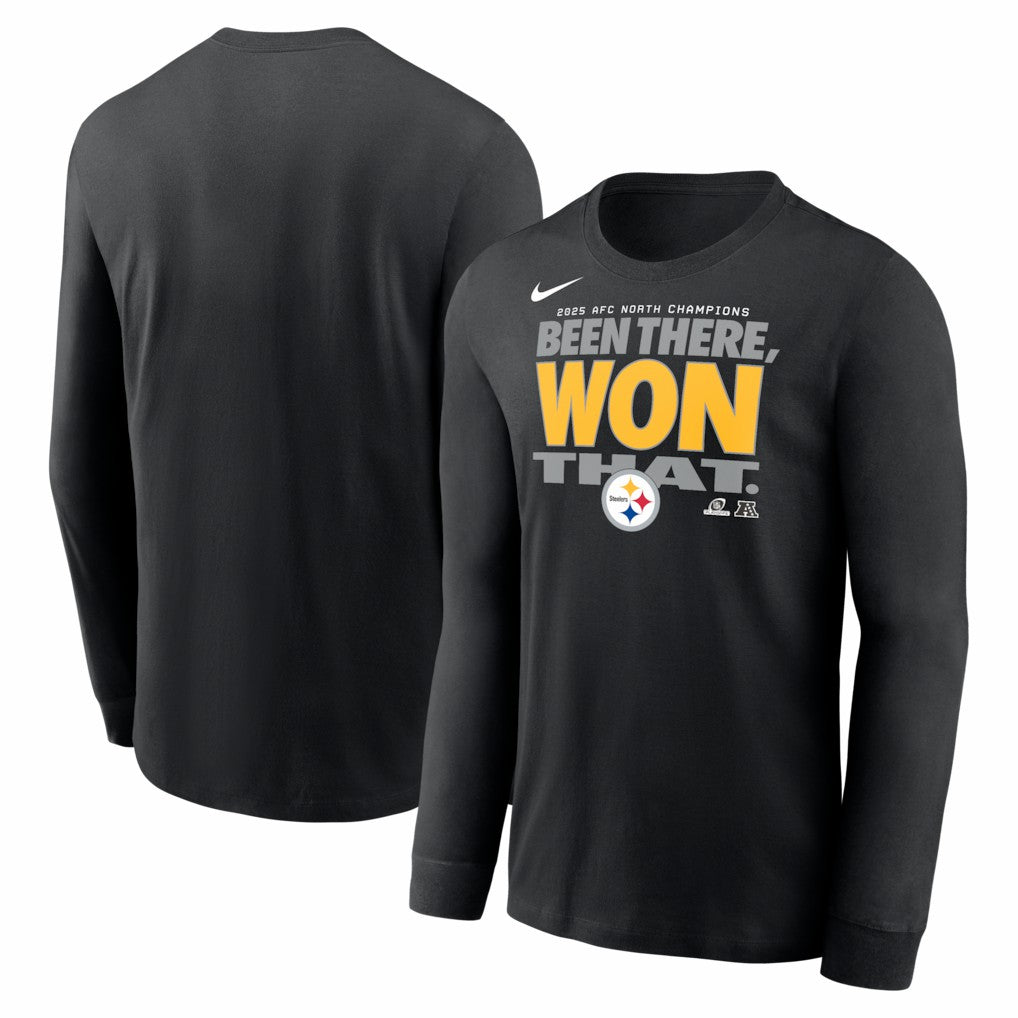 Pittsburgh Steelers 2025 AFC North Division Champions Locker Room Trophy Collection Long Sleeve T-Shirt - Black sale