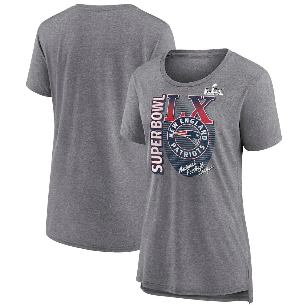 New England Patriots Women's Super Bowl LX Retro Tri-Blend T-Shirt - Heather Gray cheap