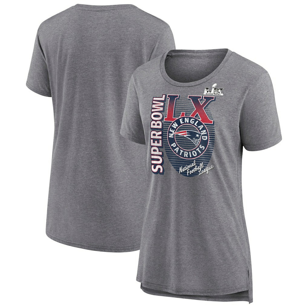 New England Patriots Women's Super Bowl LX Retro Tri-Blend T-Shirt - Heather Gray cheap