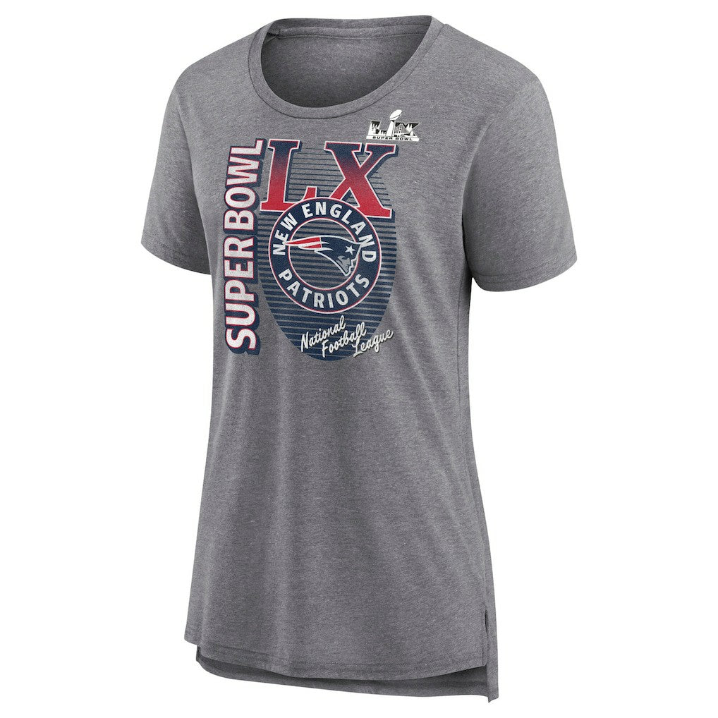 New England Patriots Women's Super Bowl LX Retro Tri-Blend T-Shirt - Heather Gray cheap