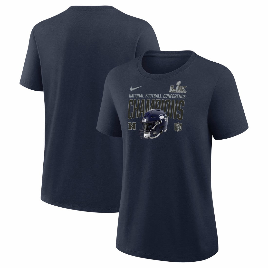 Seattle Seahawks Women's 2025 NFC Champions Helmet T-Shirt - College Navy cheap