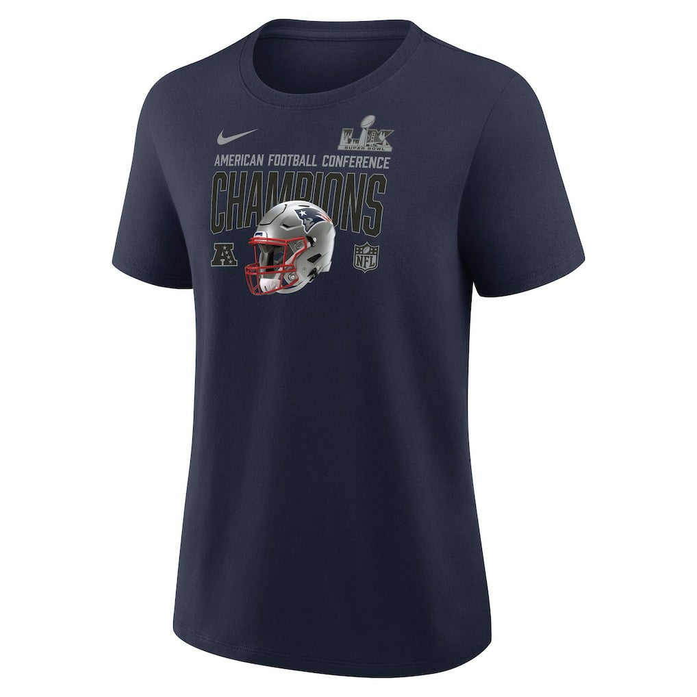 New England Patriots Women's 2025 AFC Champions Helmet T-Shirt - Navy discount