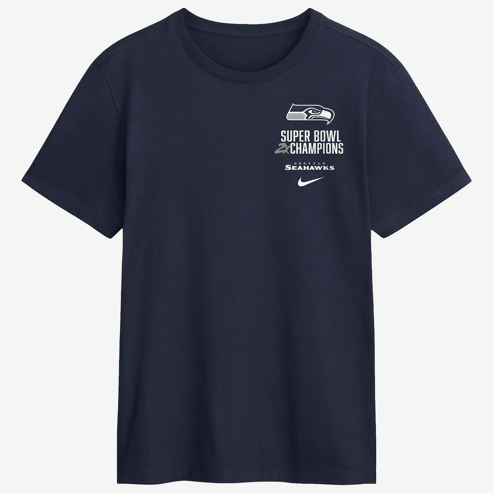 Seattle Seahawks Two-Time Super Bowl Champions Downtown Ring Club T-Shirt - College Navy sale