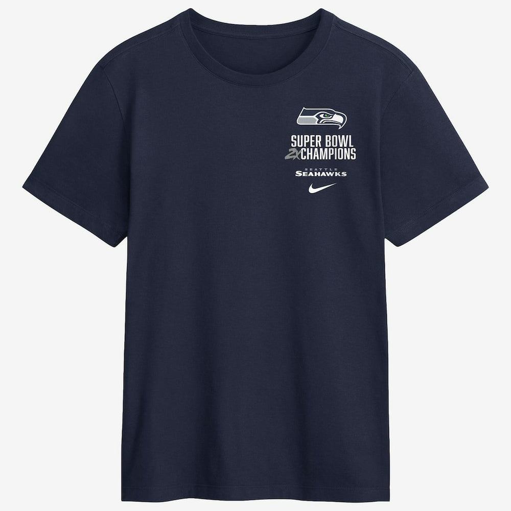 Seattle Seahawks Two-Time Super Bowl Champions Downtown Ring Club T-Shirt - College Navy sale