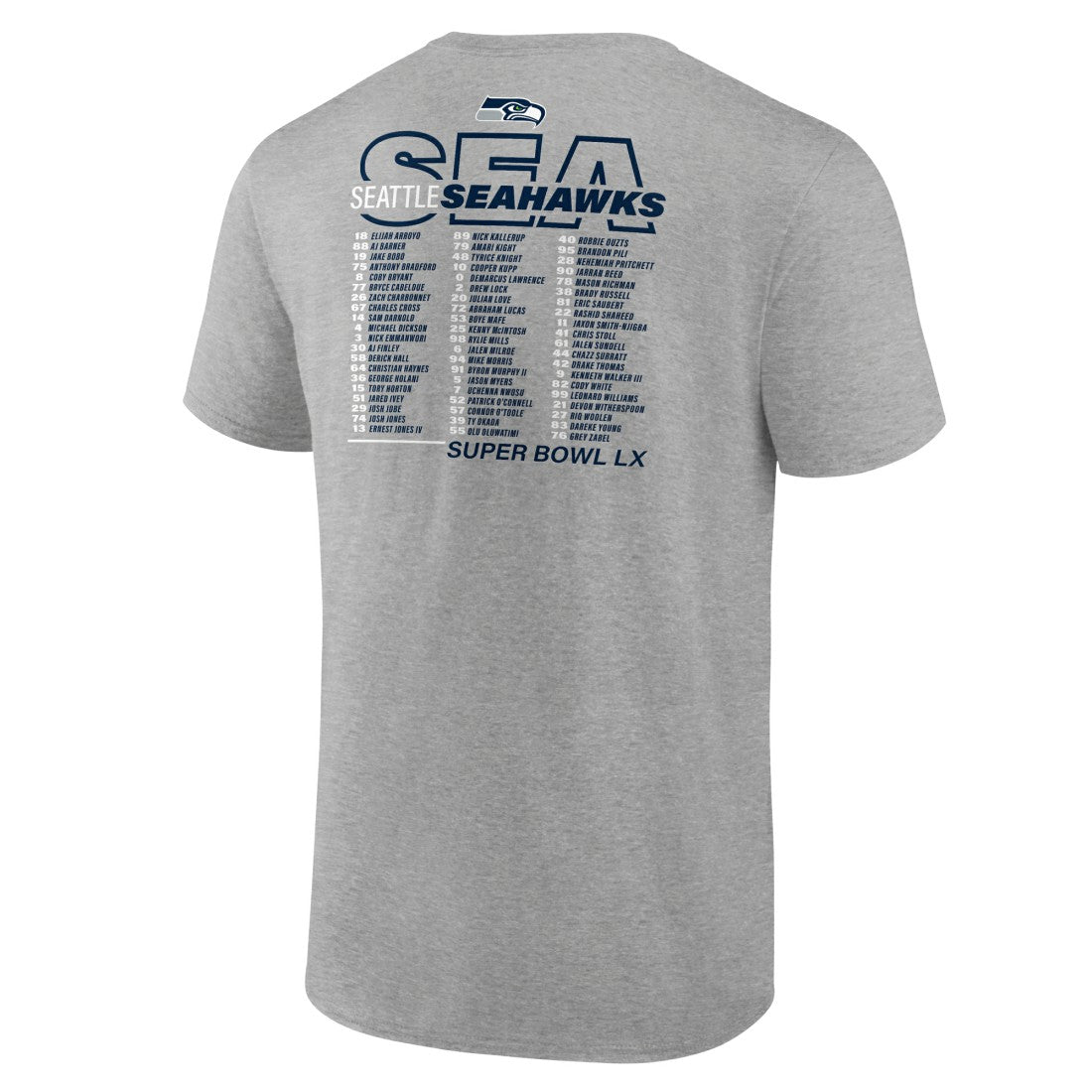 Seattle Seahawks Super Bowl LX Roster T-Shirt - Heather Gray discount