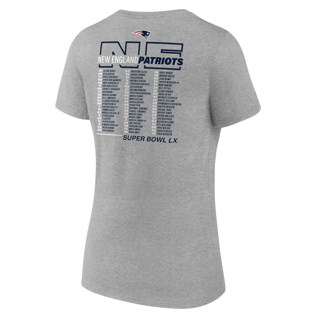 New England Patriots Women's Super Bowl LX Roster V-Neck T-Shirt - Heather Gray sale