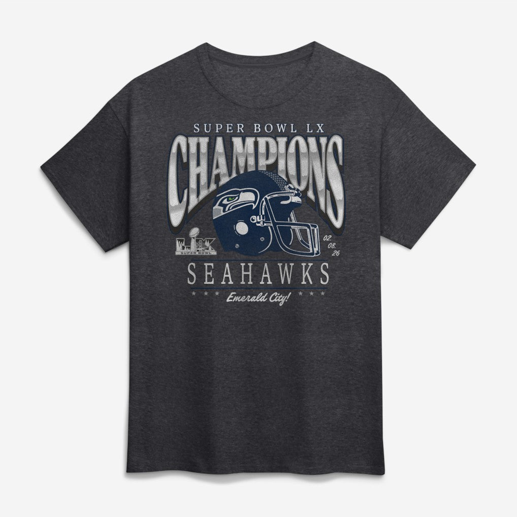 Seattle Seahawks Super Bowl LX Champions Prestigious Run T-Shirt - Heather Charcoal for sale