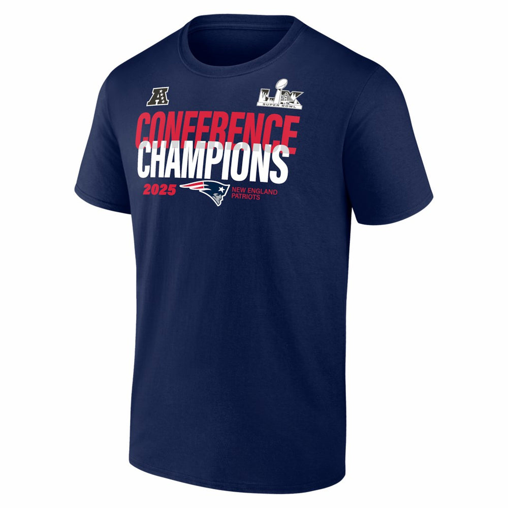 New England Patriots 2025 AFC Champions Right Side Draw T-Shirt - Navy for sale