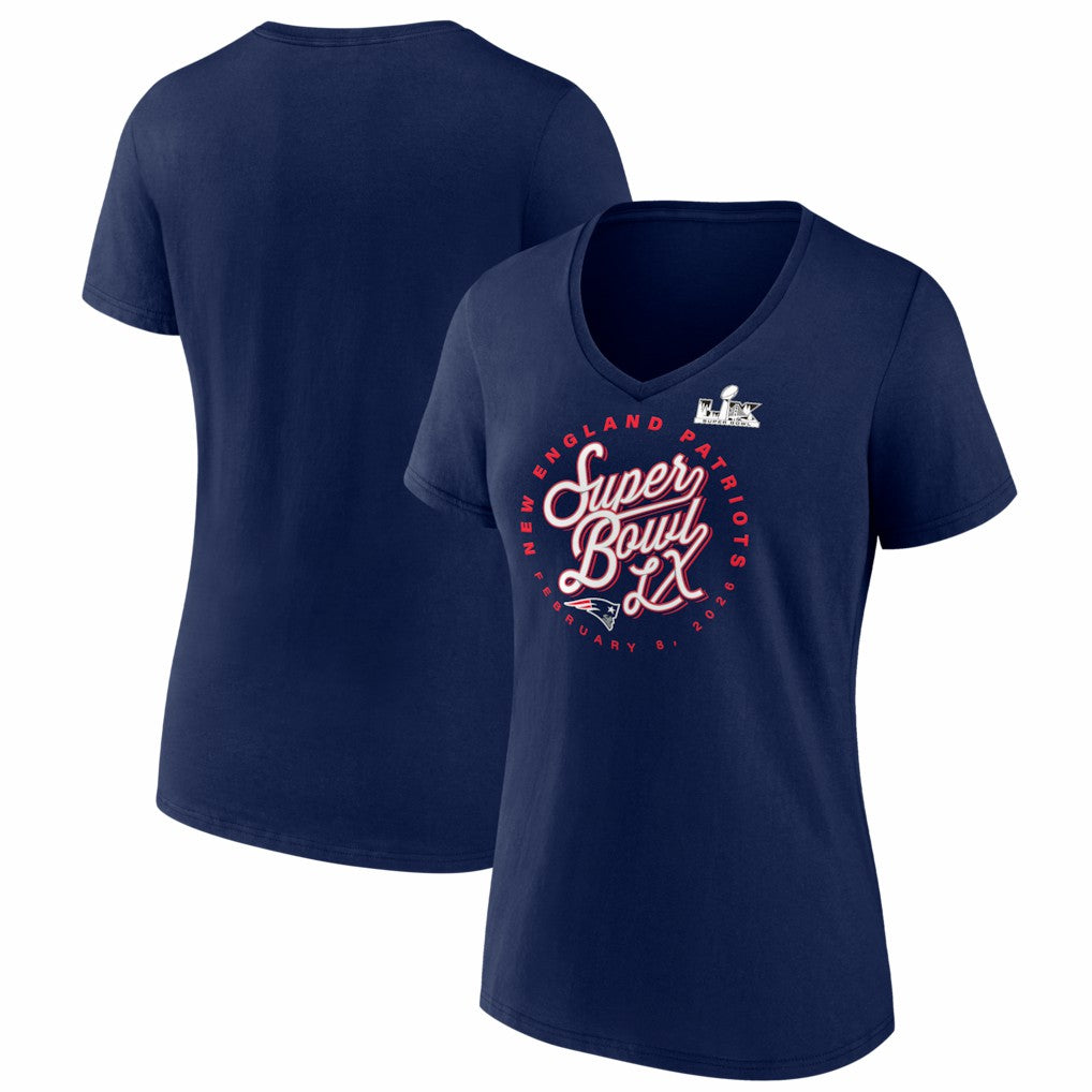 New England Patriots Women's Super Bowl LX Cheer Section V-Neck T-Shirt - Navy cheap