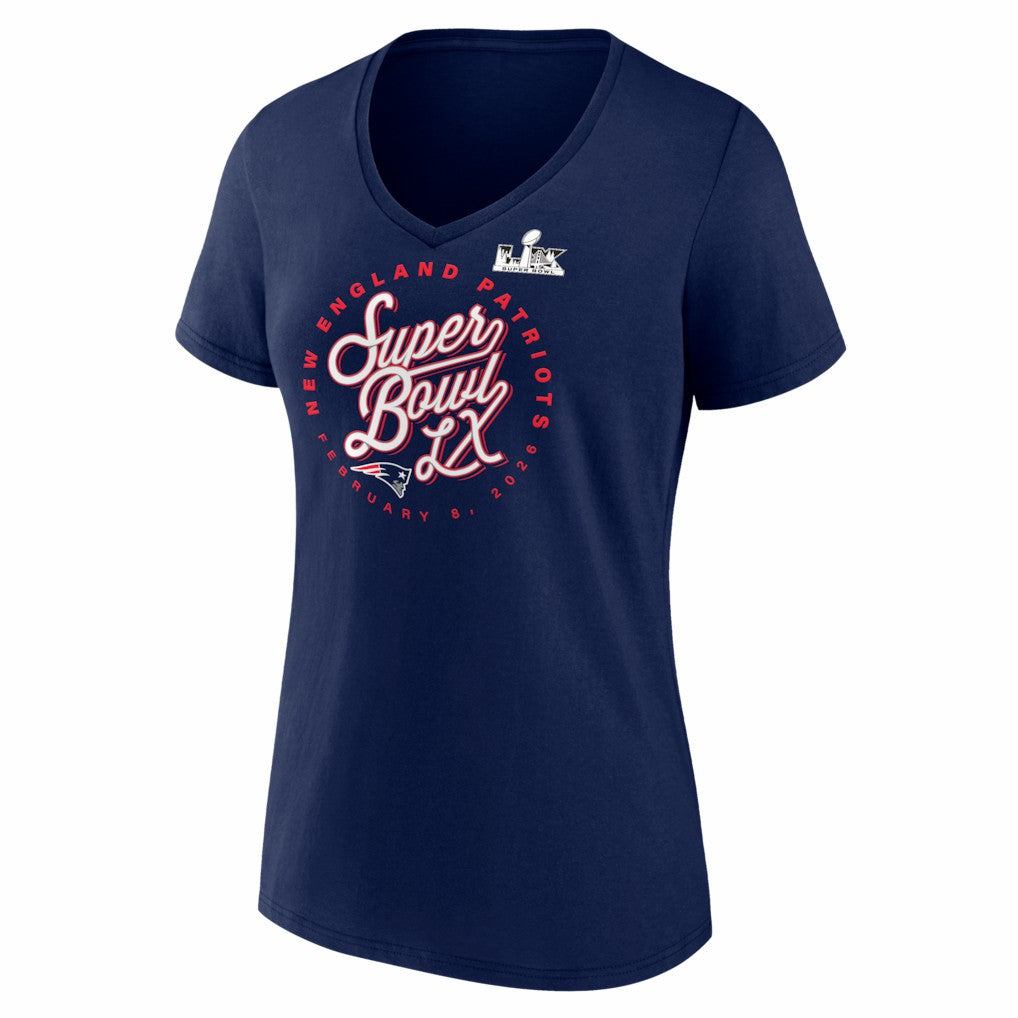 New England Patriots Women's Super Bowl LX Cheer Section V-Neck T-Shirt - Navy cheap