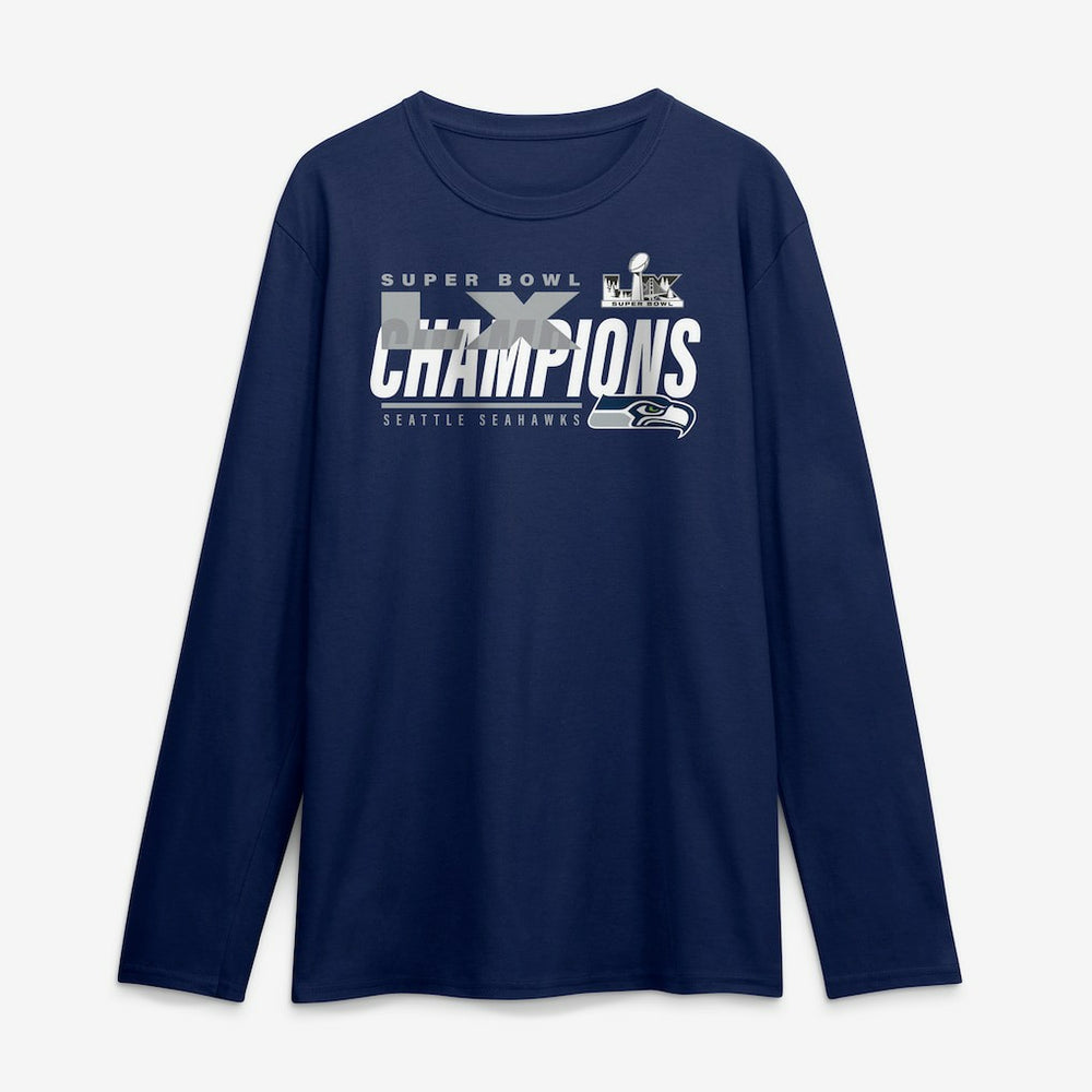 Seattle Seahawks Super Bowl LX Champions Iconic Victory Long Sleeve T-Shirt - College Navy cheap
