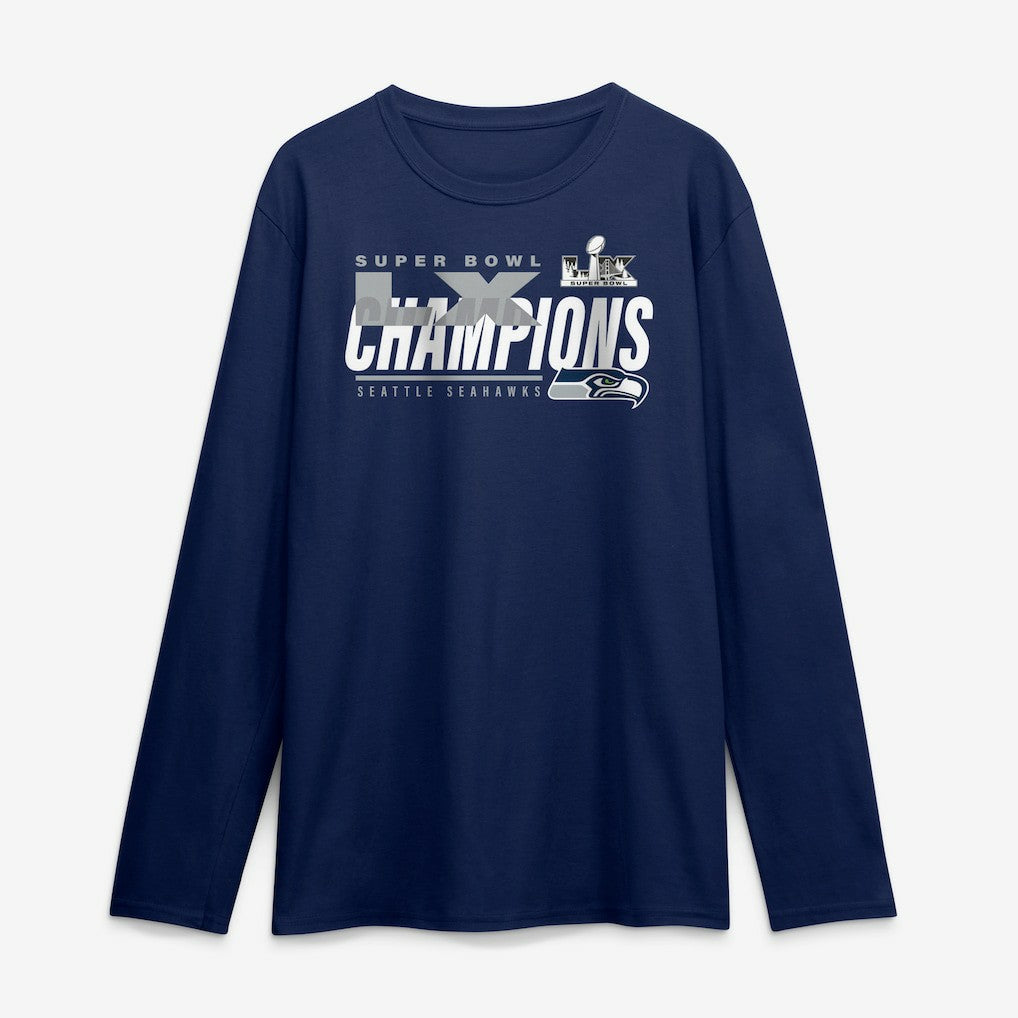 Seattle Seahawks Super Bowl LX Champions Iconic Victory Long Sleeve T-Shirt - College Navy cheap
