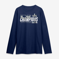 Seattle Seahawks Super Bowl LX Champions Iconic Victory Long Sleeve T-Shirt - College Navy cheap