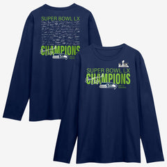 Seattle Seahawks Super Bowl LX Champions Autograph Signing Long Sleeve Roster T-Shirt - College Navy discount