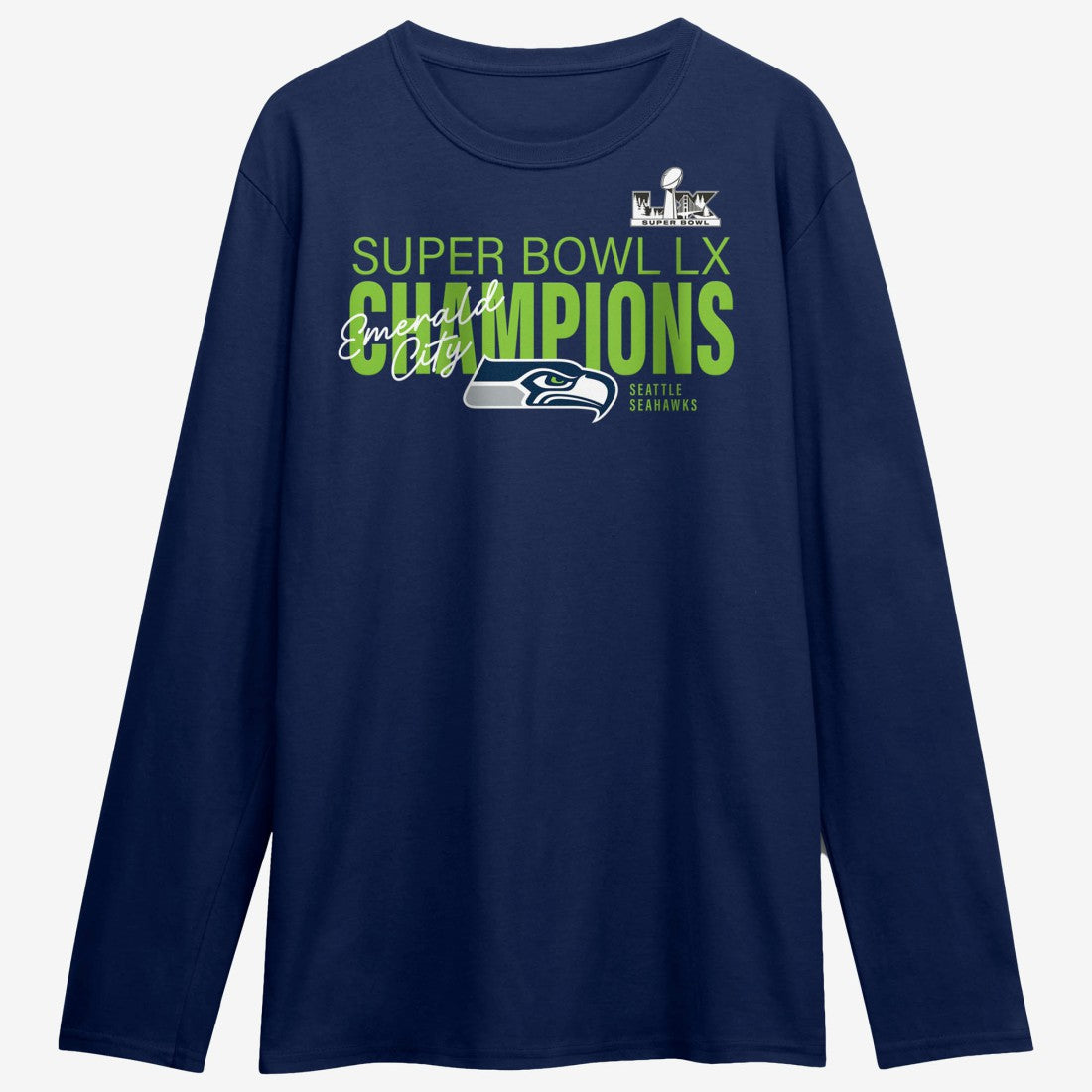 Seattle Seahawks Super Bowl LX Champions Autograph Signing Long Sleeve Roster T-Shirt - College Navy discount