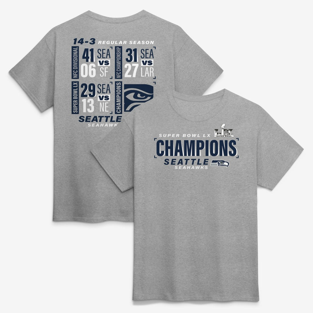 Seattle Seahawks Super Bowl LX Champions Counting Points Score T-Shirt - Steel discount