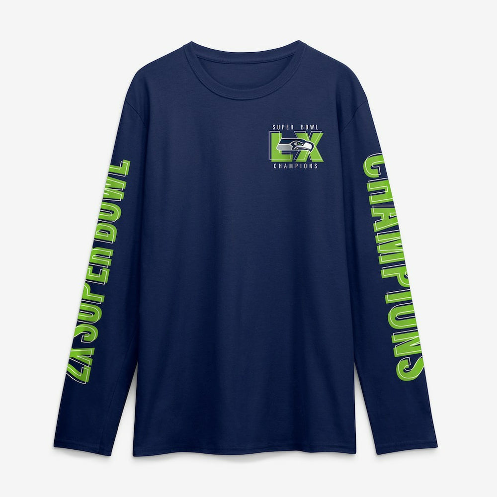 Seattle Seahawks Super Bowl LX Champions Own The Moments Long Sleeve T-Shirt - College Navy for sale