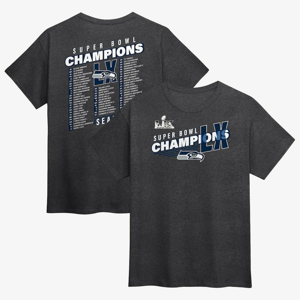 Seattle Seahawks Super Bowl LX Champions Best Teammates Roster T-Shirt - Heather Charcoal for sale