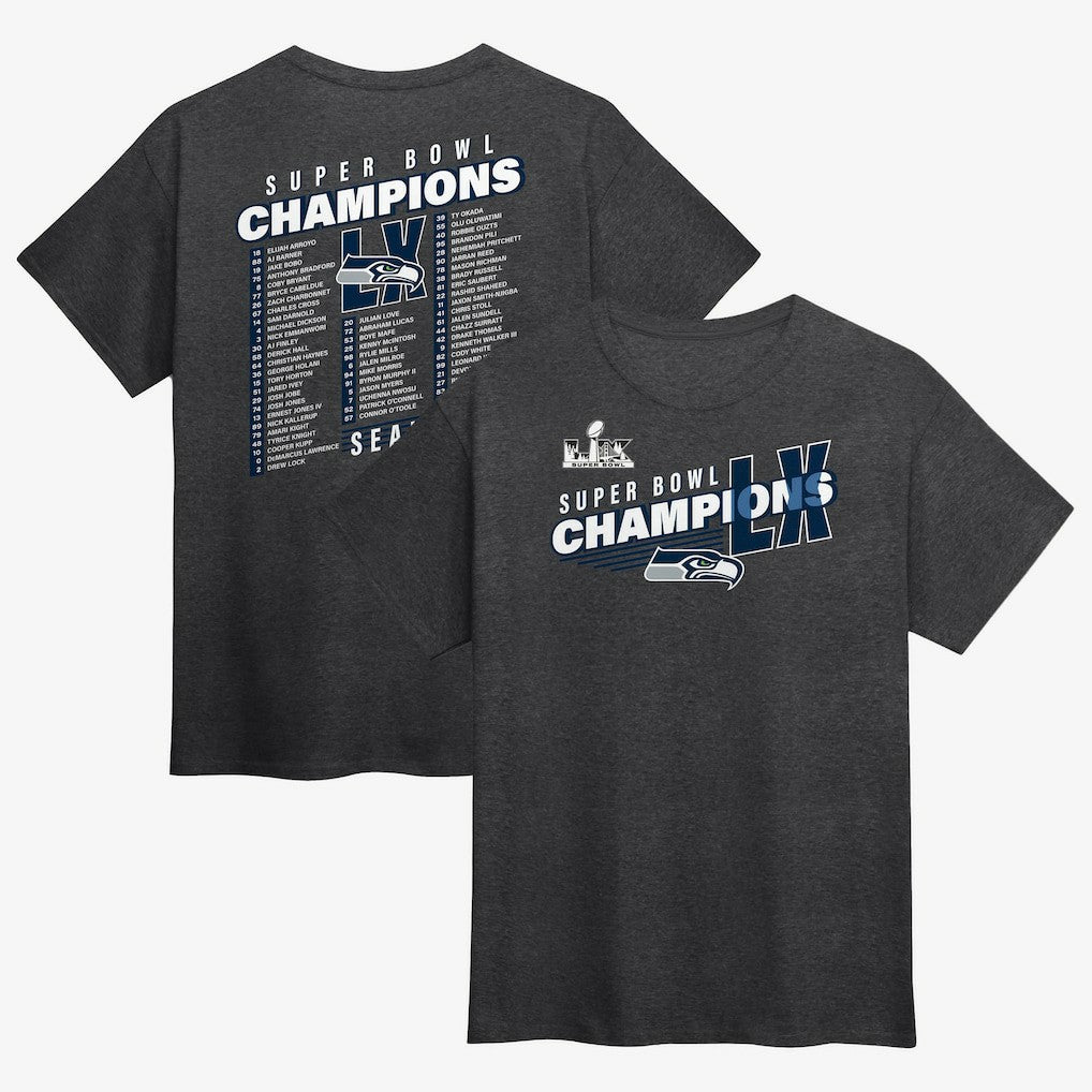 Seattle Seahawks Super Bowl LX Champions Best Teammates Roster T-Shirt - Heather Charcoal for sale
