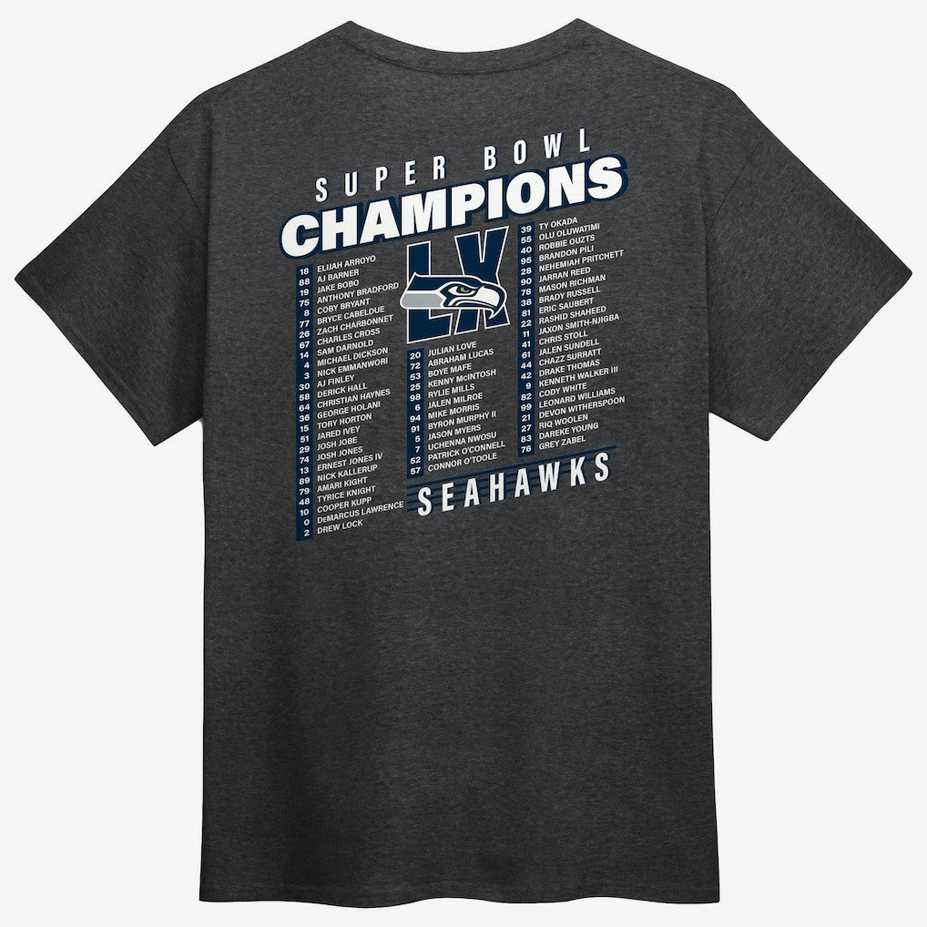 Seattle Seahawks Super Bowl LX Champions Best Teammates Roster T-Shirt - Heather Charcoal for sale