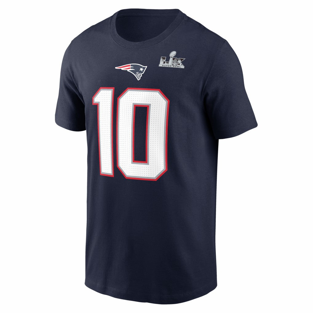 Drake Maye New England Patriots Super Bowl LX Patch Name & Number T-Shirt - Navy for sale