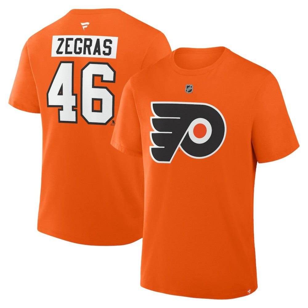 Trevor Zegras Philadelphia Flyers Fanatics Authentic Stack Name & Number T-Shirt - Orange T-shirts