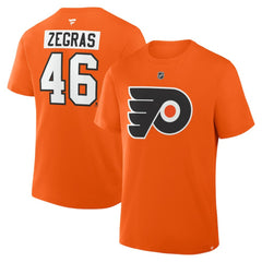 Trevor Zegras Philadelphia Flyers Fanatics Authentic Stack Name & Number T-Shirt - Orange T-shirts