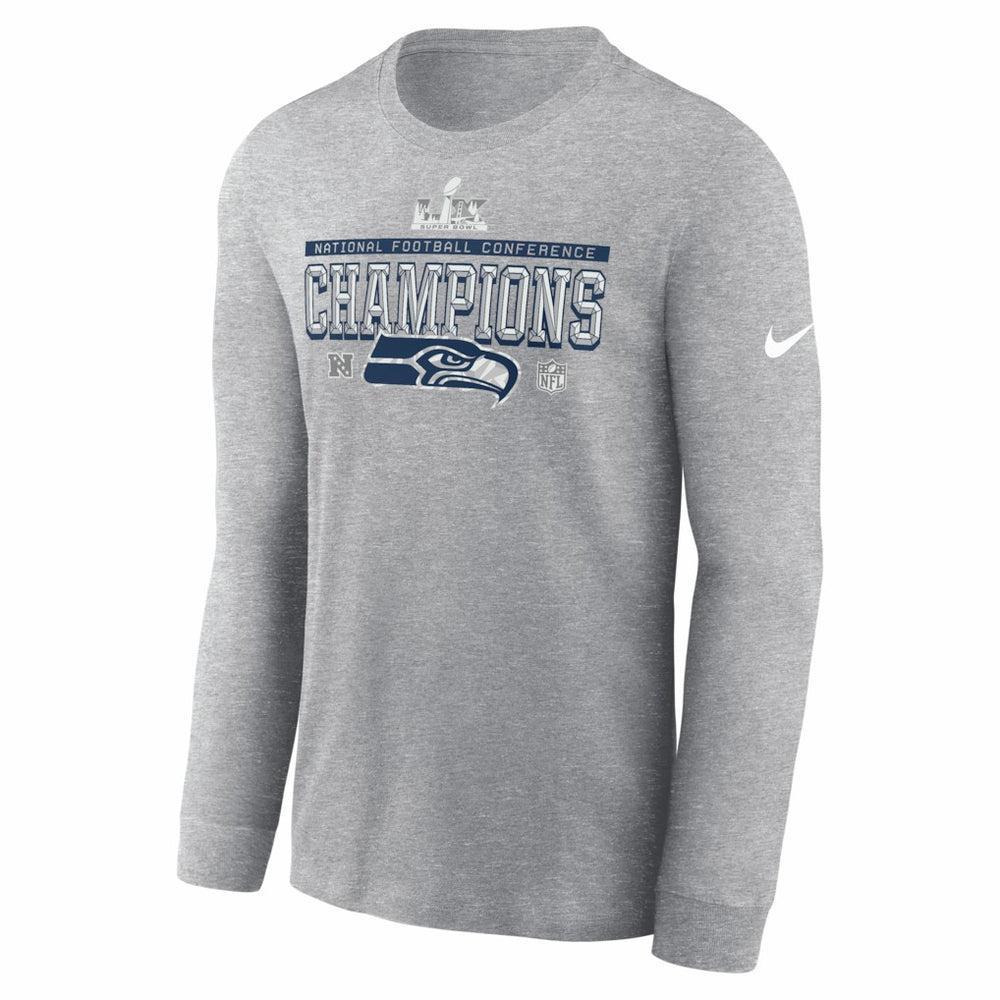 Seattle Seahawks 2025 NFC Champions Locker Room Trophy Collection Long Sleeve T-Shirt - Heather Gray for sale