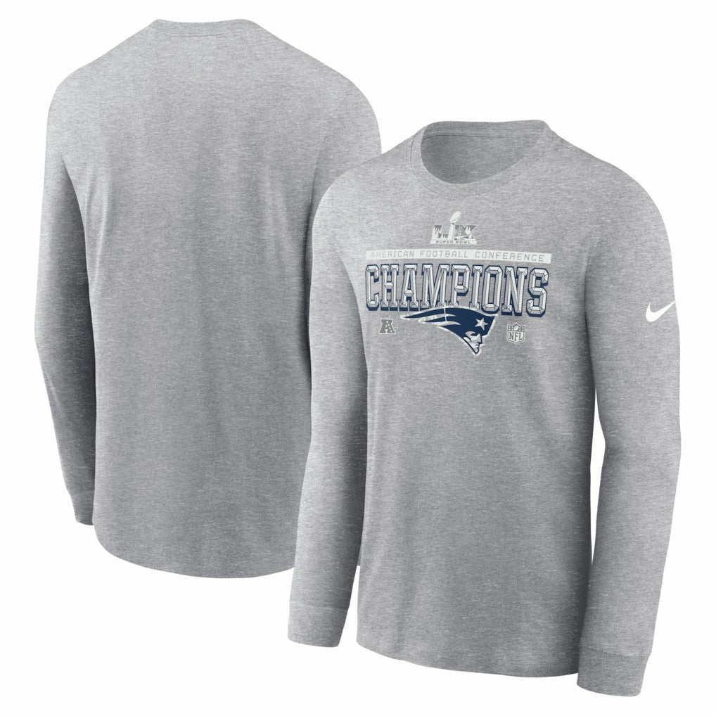 New England Patriots 2025 AFC Champions Locker Room Trophy Collection Long Sleeve T-Shirt - Heather Gray online