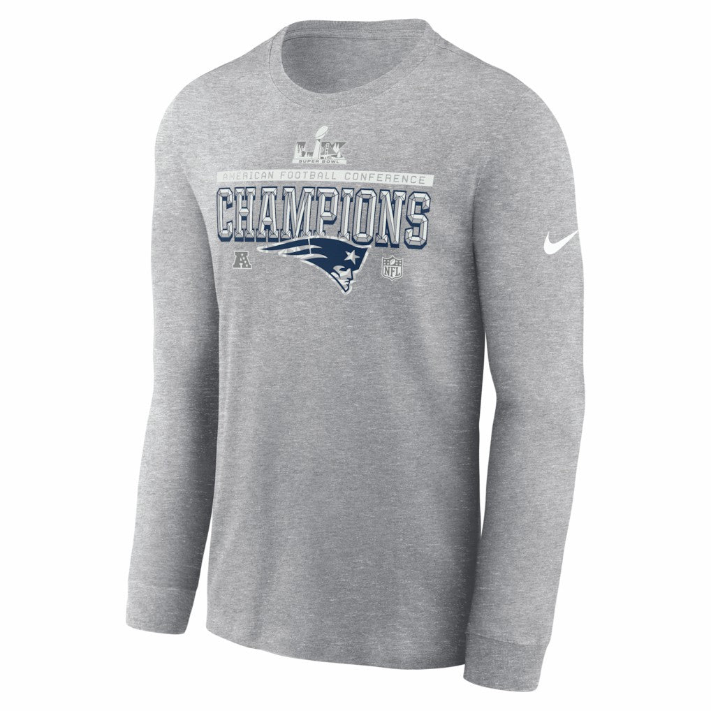 New England Patriots 2025 AFC Champions Locker Room Trophy Collection Long Sleeve T-Shirt - Heather Gray online