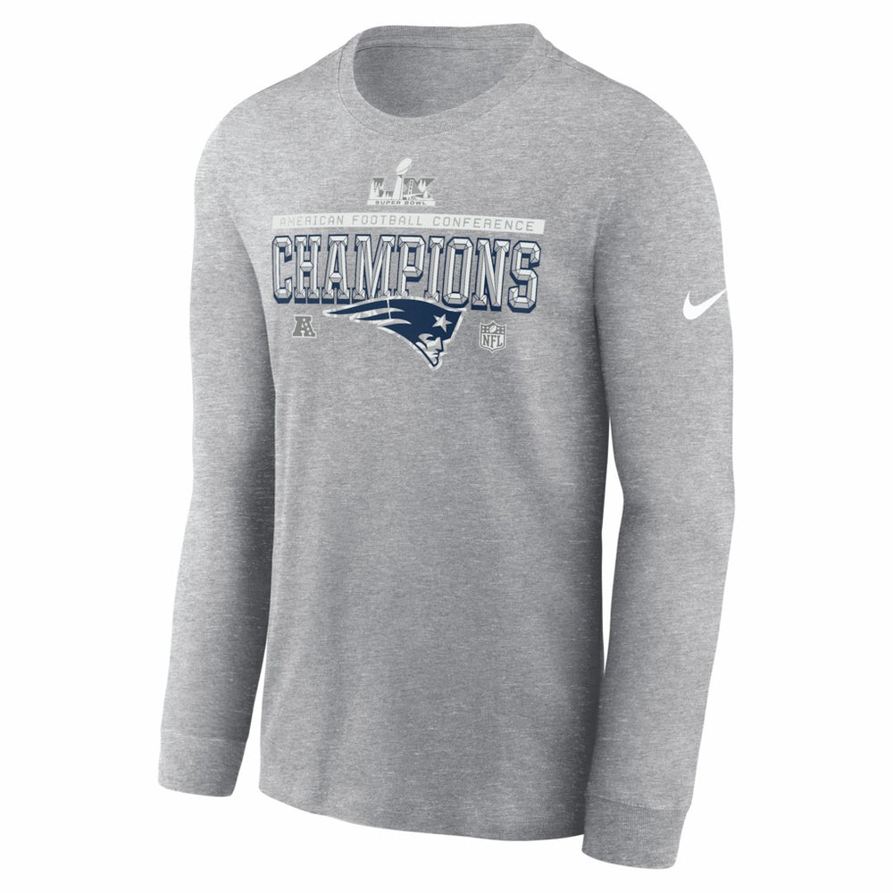 New England Patriots 2025 AFC Champions Locker Room Trophy Collection Long Sleeve T-Shirt - Heather Gray online