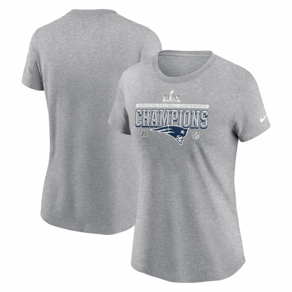 New England Patriots Women's 2025 AFC Champions Locker Room Trophy Collection T-Shirt - Heather Gray online