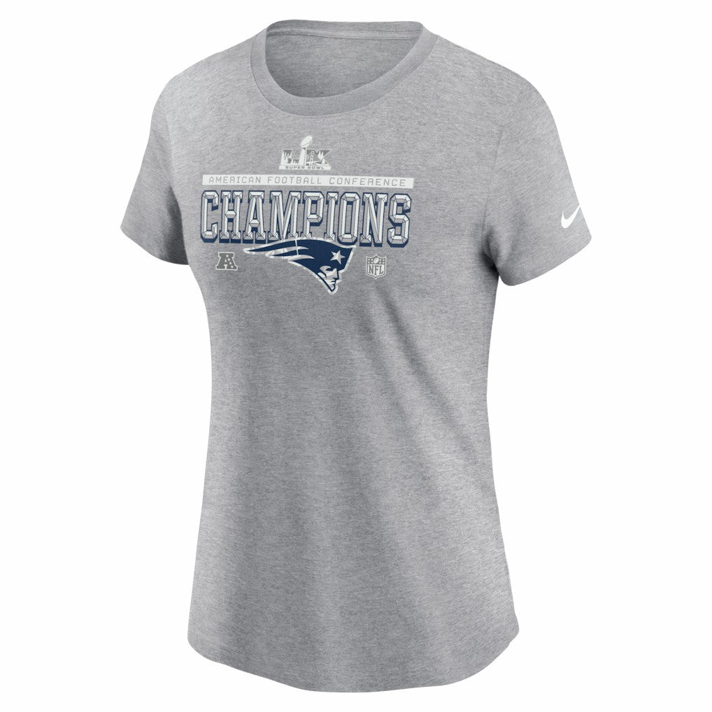 New England Patriots Women's 2025 AFC Champions Locker Room Trophy Collection T-Shirt - Heather Gray online