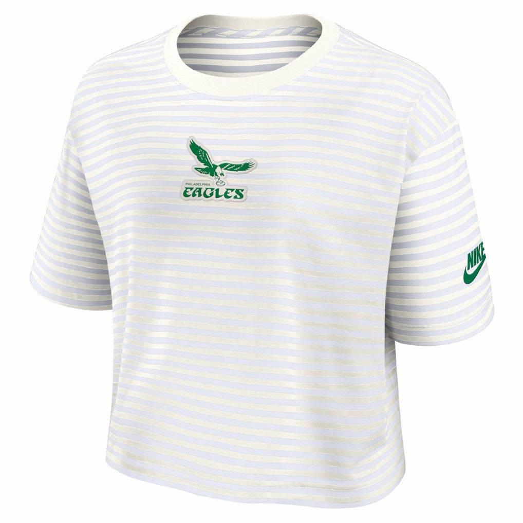 Philadelphia Eagles Women's Striped Cropped T-Shirt - Yellow/Cream for sale