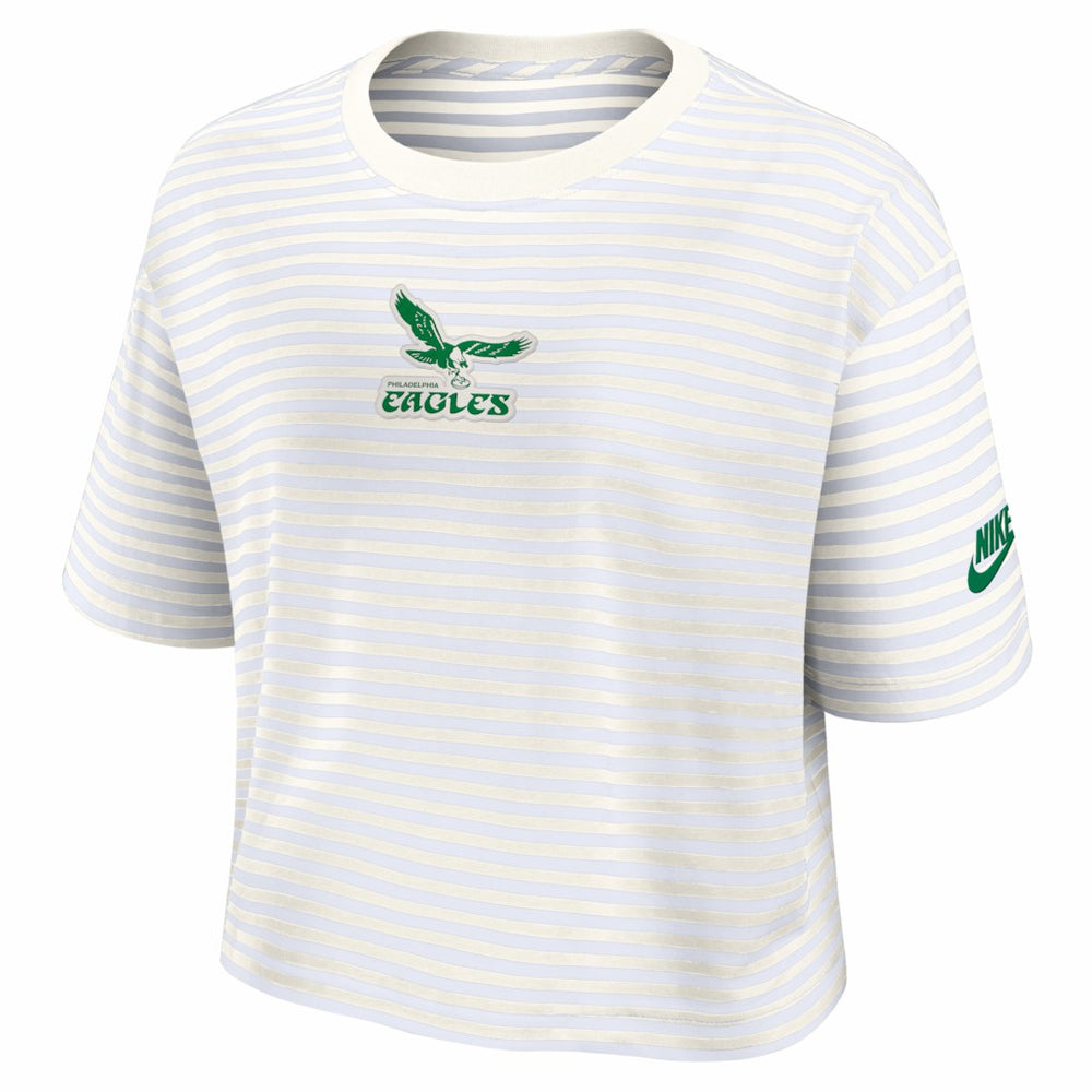 Philadelphia Eagles Women's Striped Cropped T-Shirt - Yellow/Cream for sale
