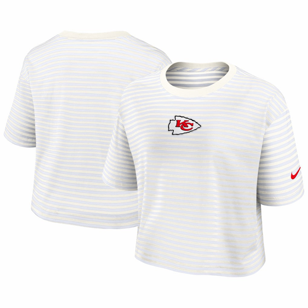Kansas City Chiefs Women's Striped Cropped T-Shirt - Yellow/Cream sale