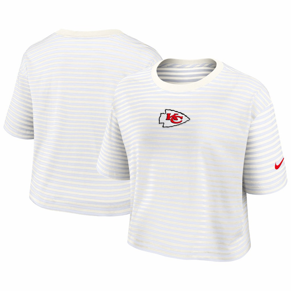 Kansas City Chiefs Women's Striped Cropped T-Shirt - Yellow/Cream sale