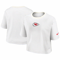 Kansas City Chiefs Women's Striped Cropped T-Shirt - Yellow/Cream sale