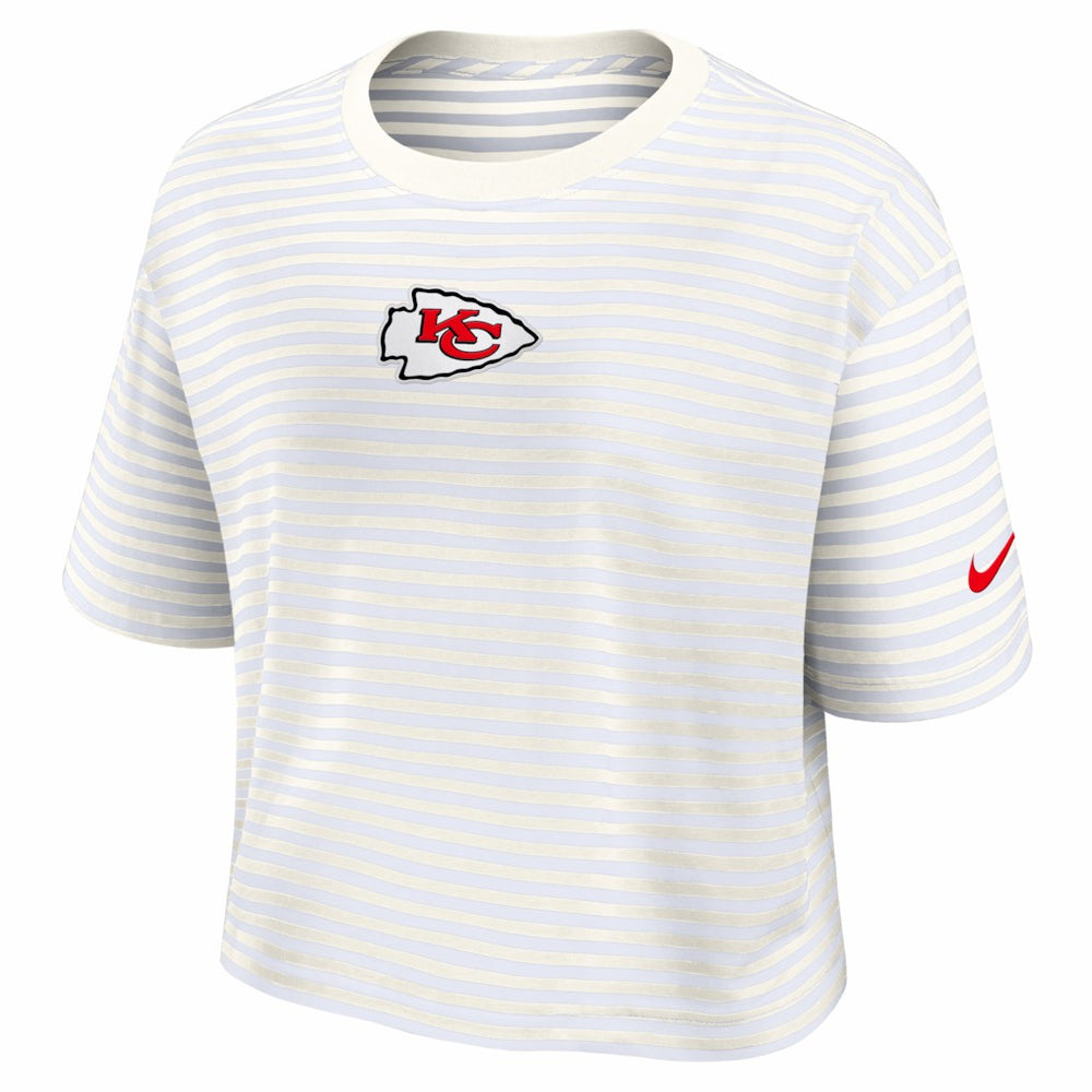 Kansas City Chiefs Women's Striped Cropped T-Shirt - Yellow/Cream sale
