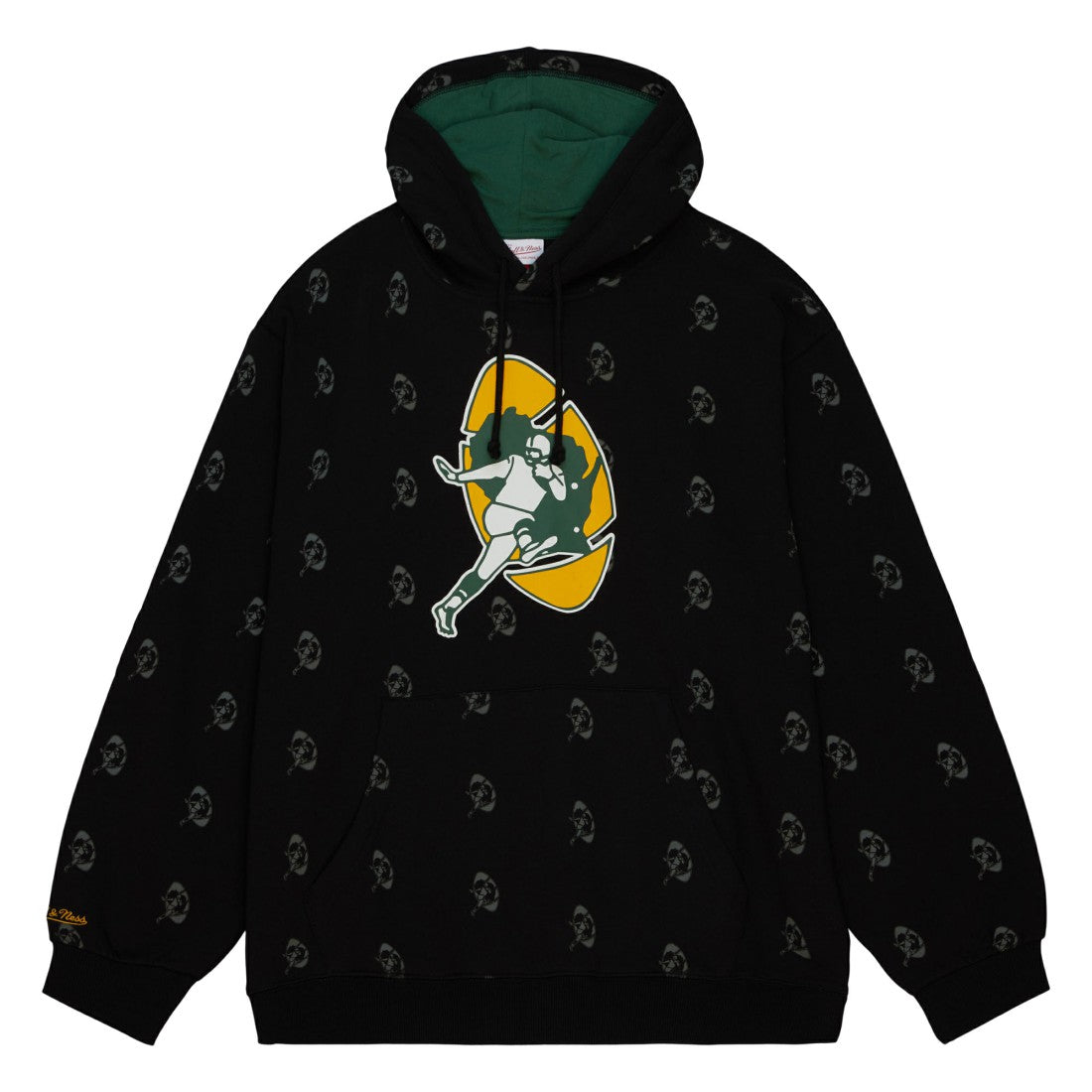 Green Bay Packers Allover Print Fleece Pullover Hoodie - Black discount