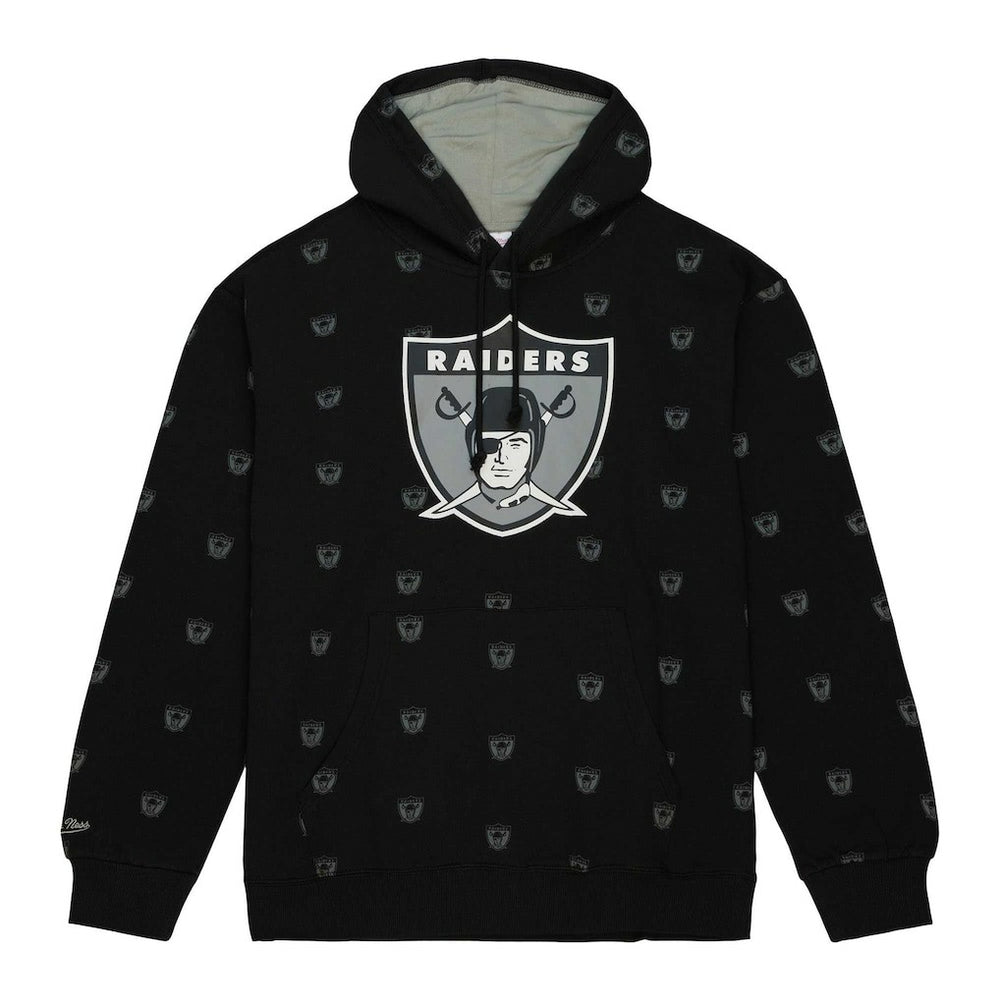 Las Vegas Raiders Allover Print Fleece Pullover Hoodie - Black on sale