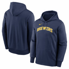Milwaukee Brewers Primary Wordmark Therma Hoodie Navy