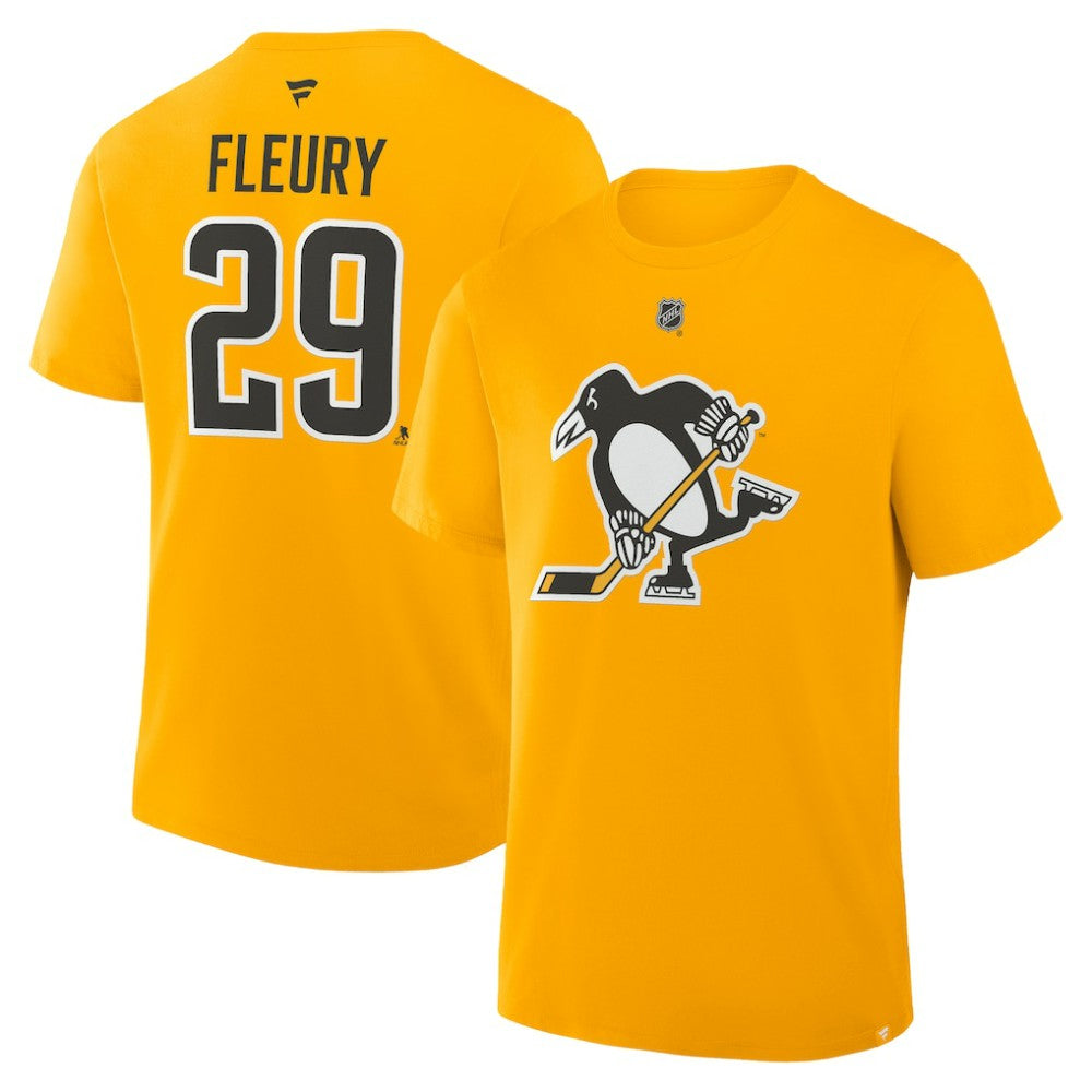 Marc-Andre Fleury Pittsburgh Penguins Fanatics Authentic Stack Name & Number T-Shirt - Gold T-shirts