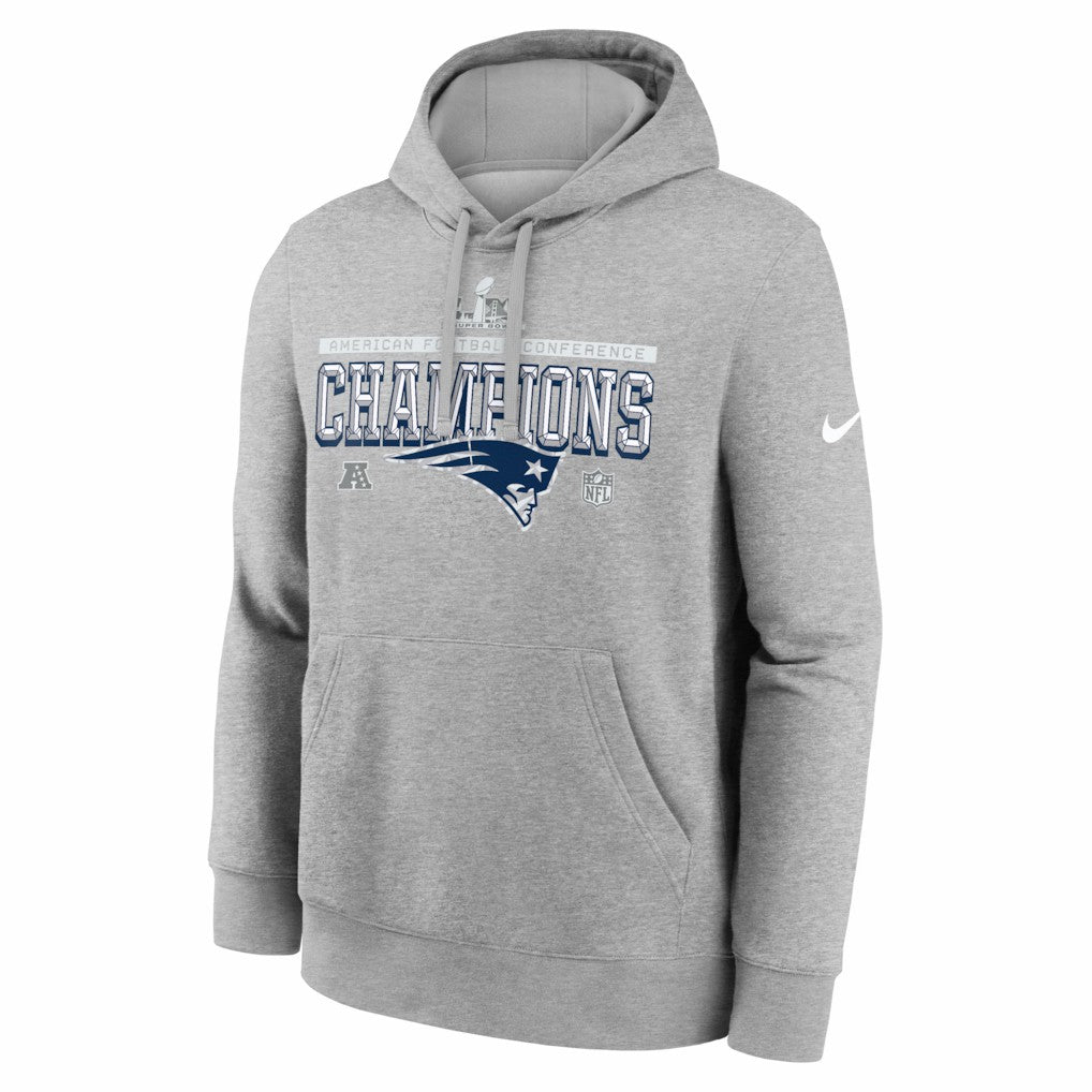 New England Patriots 2025 AFC Champions Locker Room Trophy Collection Hoodie - Heather Gray discount