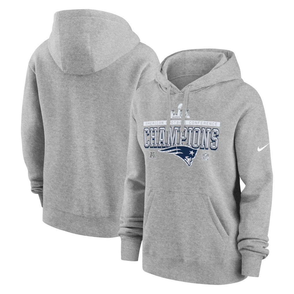 New England Patriots Women's 2025 AFC Champions Locker Room Trophy Collection Club Fleece Hoodie - Heather Gray online