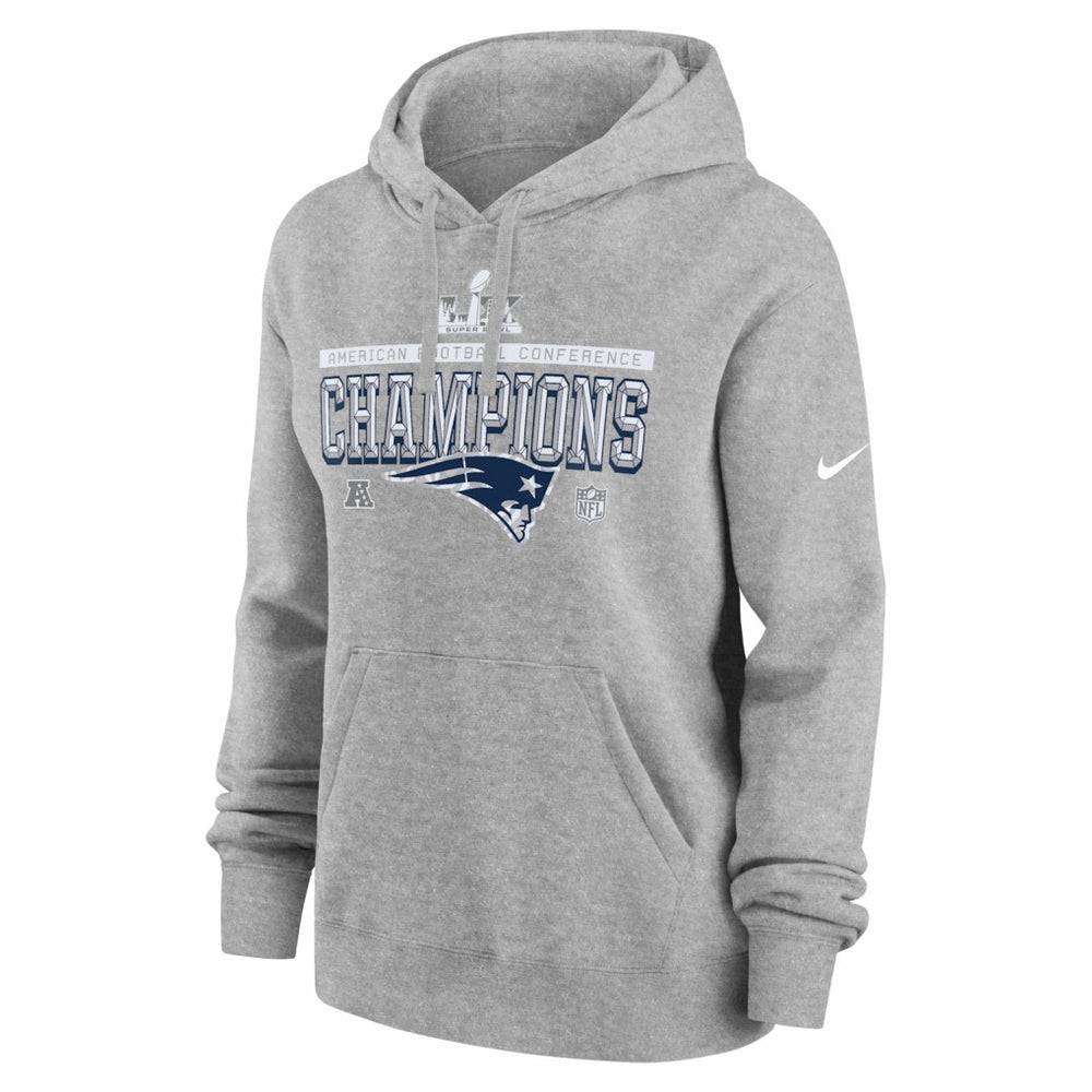 New England Patriots Women's 2025 AFC Champions Locker Room Trophy Collection Club Fleece Hoodie - Heather Gray online
