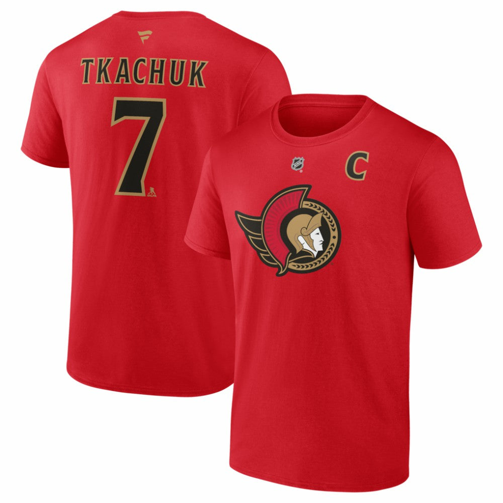 Brady Tkachuk Ottawa Senators Fanatics Captain's Patch Authentic Stack Name & Number T-Shirt - Red T-shirts