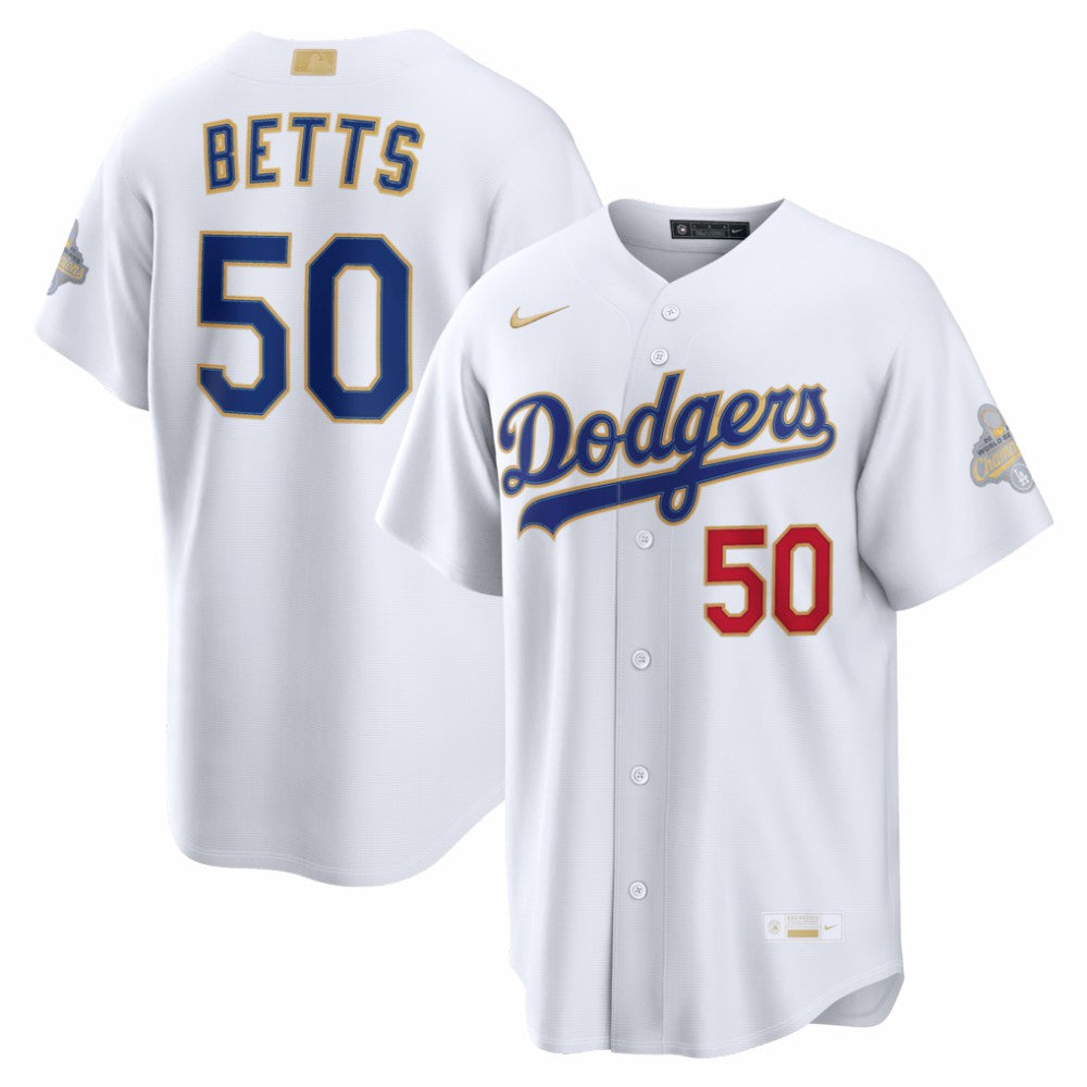 Mookie Betts Los Angeles Dodgers 2026 Gold Collection Stadium Jersey White