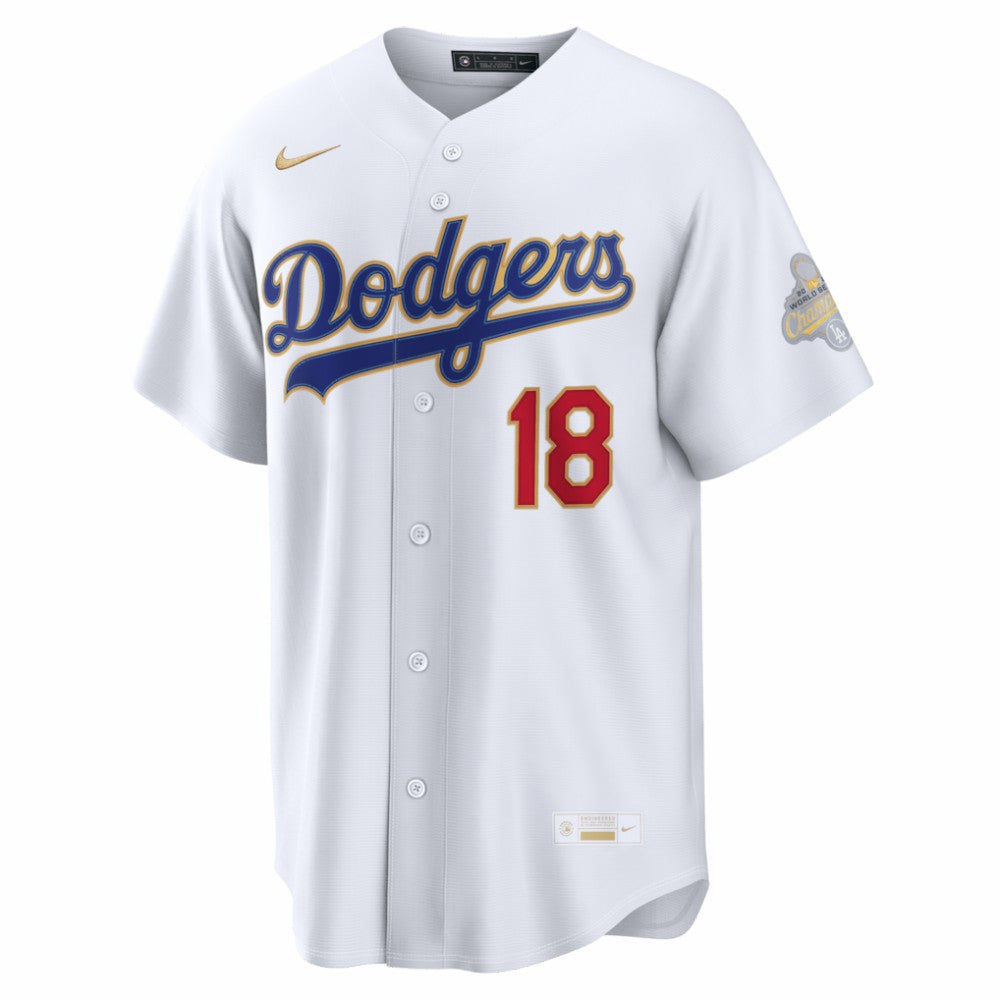 Yoshinobu Yamamoto Los Angeles Dodgers 2026 Gold Collection Stadium Jersey White