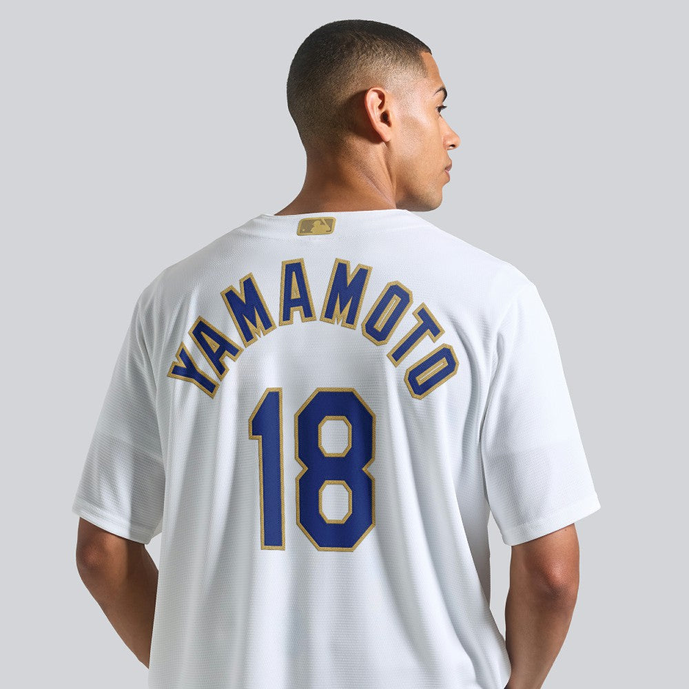 Yoshinobu Yamamoto Los Angeles Dodgers 2026 Gold Collection Stadium Jersey White